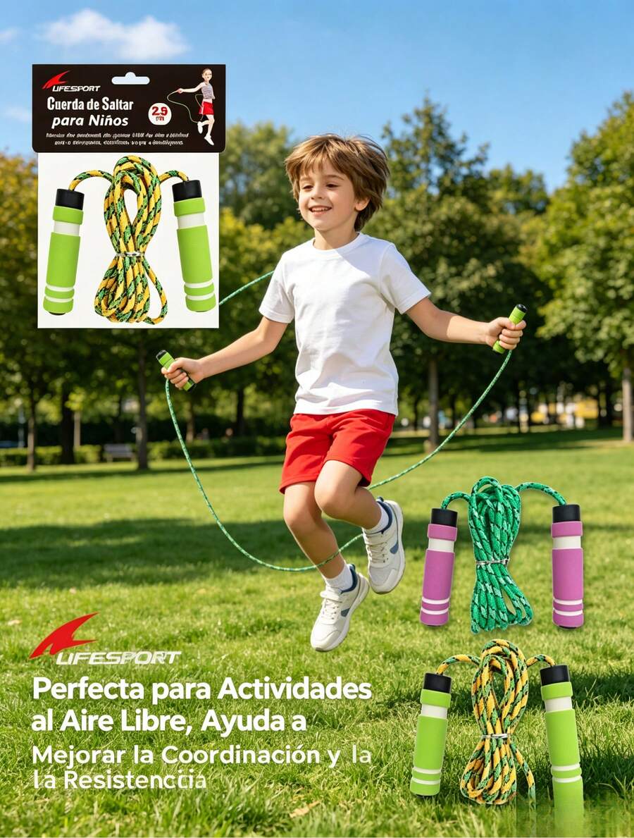 Ergonómicas Cuerdas de saltar con empuñadura de espuma antideslizante, ligeras Cuerdas de saltar para niños en edad infantil y estudiantes escolares, ajustables Cuerdas de saltar para entrenamiento diario en casa y actividades deportivas al aire libre, cuerda accesorio de fitness infantil - 2,5 m - Ver 1