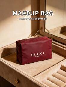 Gucci Burgundy Waterproof Nylon Zipper Large Capacity Cosmetic Storage Bag, Portable Skincare Toiletries Organizer, Travel Commute Business Trip Makeup Touch-Up, Birthday Valentine's Day Luxury Best Friend Gift Makeup Bag - Burgundy - View 1