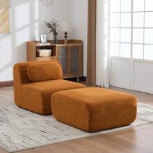 Modular Compression Sofa In Chenille Fabric, Filled With 30D High-Resilience Foam. Easy To Move And Featuring A Non-Slip Base, It Is Ideal For Living Rooms And Other Spaces. Ivory Color. - 亮橙色 - 查看 3