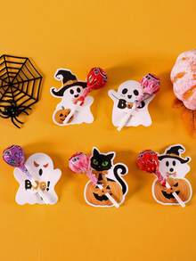 48pcs/Set Halloween Lollipop Holder Cards, Cute Ghost & Pumpkin Designs Decorative Paper Cards For Halloween Gifts, Party Favors, Enclodure Cards, DIY Halloween Party Decorations, Festive Autumn Holiday Decor, Trick Or Treat Party Supplies - Ghost - View 2