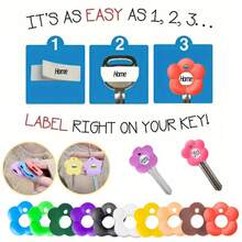 8pcs Random Color Multi-Color Flower Key Cap Set With Label Key Caps, Durable Color-Coded Key Protectors, Suitable For Home/Office Keys, Easy To Install Key Chain Organizer, Ideal Party Gift - Random Color - View 6