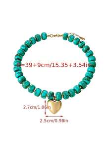 1pc Bohemian Vintage Y2K Creative Fashion Elegant Exquisite Gorgeous Minimalist Luxury Dopamine Color High Quality Resin Beaded Heart Pendant Necklace For Women Sisters Couples Prom/Graduation Jewelry Gift, Suitable For Valentine's Day Daily Date Party Holiday Gift Summer Beach Vacation Wear, Colorful Jewelry (Bead Color Random) - Multicolor - View 6