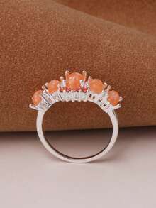 1pc Orange Multicolor Oval Accessory Ring - Orange - View 4