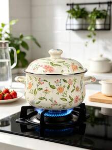 1pc Enamel Cooking Pot, Stew Pot, Soup Pot, Vintage Style Multicolor Enamel Cookware, Extra Large Capacity, Suitable For Stewing Soup, Spotted Pattern Body, Thick Double Handle Enamel Cooking Pot, Compatible With Gas Stove And Induction Cooktop, Home Kitchen Utensils, Heat Resistant And Easy To Clean, Suitable For All Seasons - View 8