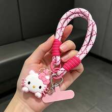 SANRIO Hello Kitty 粉色編織短款手腕手機掛繩附固定片，可愛甜美風，防丟通用手機鍊/鑰匙圈，2款，適合日常使用 - 查看 5