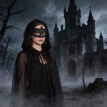 180m Halloween Hooded Mesh Witch/Grim Reaper Cape Cloak Cosplay Costume Party Ball Shawl - View 1