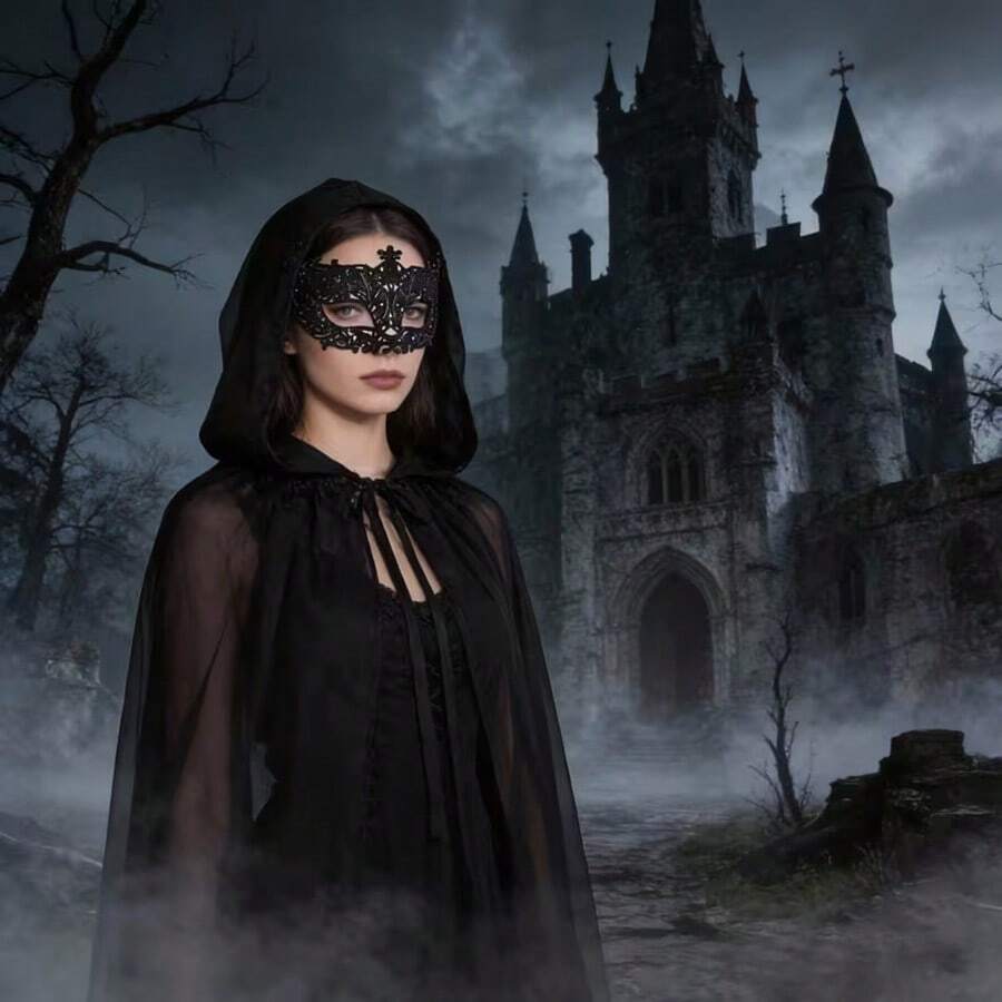 180m Halloween Hooded Mesh Witch/Grim Reaper Cape Cloak Cosplay Costume Party Ball Shawl - View 1