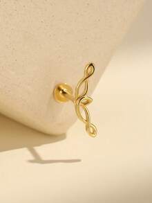 1Pc Openwork Plant 925 Sterling Silver Earring Women Piercing Stud Earring Flat Back Helix Cartilage For Daily Wear Wedding Party Fine Jewelry - Gold - View 2