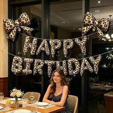13/15pcs Leopard Print Bow Happy Birthday Letter Backdrop Banner Balloon Set, Suitable For Leopard Theme Birthday Wedding Party Decoration Balloon Props - View 3