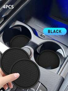 4pcs Car Cup Holder Liners, Universal Non-Slip Cup Holder, Embedded Decorative Cup Holder, Car Interior Accessories, Black - Black - View 7