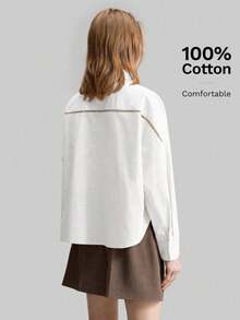 Ontre 2026 Primavera/Verano Nueva Camisa Casual de Mujer con Cuello Vuelto y Bordado de Manga Larga, Adecuada para Viajes Urbanos, Casual de Negocios - Negro1 - Ver 6
