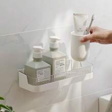 Wall-mounted bathroom storage rack, bathroom simple storage rack without holes bath rack - Blanco - Ver 6