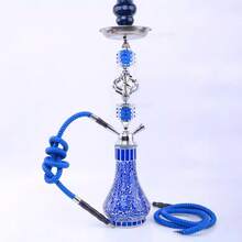 Set de narguile árabe de doble tubo y cuatro tubos, tamaño mediano, con tubo de vidrio mosaico y accesorios de metal. - maceta de mosaico blanca de tamaño mediano - Ver 4