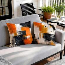 4pcs/1pc Orange & Black Ink Splatter Abstract Art Pattern Pillowcase Without Insert, Single-Sided Printed Pillowcase, Suitable For Living Room Bedroom Home Decor, All Seasons Pillowcase - Multicolor - View 7