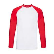 Fruit Of The Loom Mens Contrast Long-Sleeved Baseball T-Shirt - White/Red - View 1