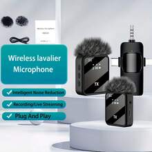 Tangle-Free Live Streaming Equipment & Accessories 3-In-1 Wireless Lavalier Microphone System Full-Directional Capacitive Recording USB Type-C Charging Rechargeable Lithium Polymer Battery Volume Control Clip-On Design Ideal For Interviews Podcasts Vlogs Gaming Singing Karaoke Mother's Day Birthday Gift - Black - View 10