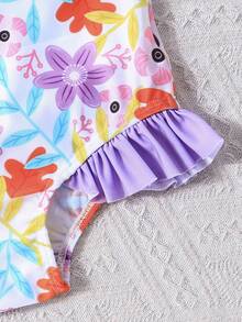 Girls' Long Sleeve Rash Guard Swimsuit, High Neck Design Provides Maximum Sun Protection, Cute Purple Ruffle Hem Adds Sweetness, Zipper Back Closure For Easy On/Off, Suitable For Beach, Pool And Other Occasions - Mauve Purple - View 5