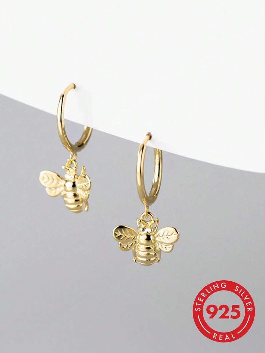 Pendientes de abeja delicados y lindos de plata de ley 925, elegantes y versátiles, un gran regalo para familiares, amigos y parejas - Dorado - Ver 1