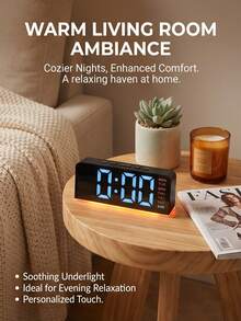 LED Mirror Alarm Clock With Stylish Ambient Night Light, USB Powered. Backlit Bottom, Colorful Week Display. Perfect As Vanity Decor, Home Decor Or Gift For Girls. - Multicolor - View 10