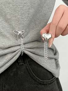 8/4/1pc Multi Function Clothing Clips For Metal Star Heart Bow Shirts Clothes Pant Hem Clips Button Cute Decorative Long Jeans Pants Legs - Multicolor - View 4