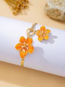 1pc Fashion White Spray Paint Flower Minimalist Elegant Personalized Women's Anklet Suitable For Vacation And Party - Orange Frangipani Latte Art - View 3