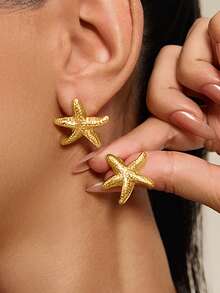 Altistry 1 Pair Of Stylish, Elegant And Simple Starfish Earrings - Yellow Gold - View 1