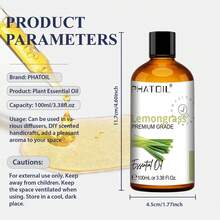 100ml Essential Oils ,PHATOIL Premium Essential Oil For Skin Care,Diffusers Humidifier Massage DIY Candle Aromatherapy Massage Bath, Vanilla, Eucalyptus, Peppermint, Ylang Ylang, Bergamot, Tea Tree 3.38fl.Oz - Multi Scents - View 12