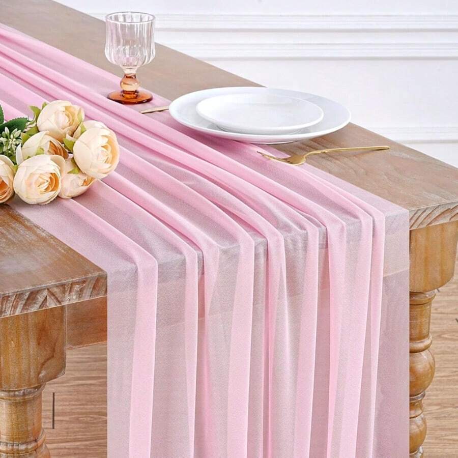 Light Pink Gauze Cheesecloth Table Runner Seasonal Fabric Kitchen Dining Wedding Holiday Table Decor For Home Party Indoor Outdoor Decorations - Baby Pink - View 1