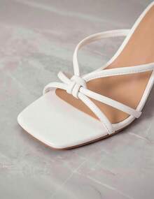 Geeyea Women's Square Toe Stiletto Heel Sandals; Open Toe Strappy Heels; Minimalist PU Leather Dress Shoes, Summer Vacation & Daily Wear - 白色 - 查看 4