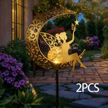 1/2 piezas Luces solares de jardín con estaca de hada de luna, luces decorativas LED de bola de vidrio agrietado para exteriores, luces solares impermeables para paisaje, adecuadas para patio, césped, terraza, camino y macizo de flores, decoración de jardín de hadas, regalo de decoración festiva - Lámpara de jardín de hadas - Ver 14