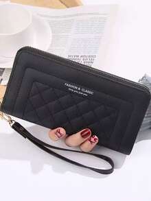 Bolso de hombro con cierre de hilo de bordado en espiga con correa cruzada y cadena para mujeres - Negro - Ver 11