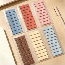 1200 pièces/6 pièces par paquet Notes adhésives de couleur unie en PET, fournitures de bureau, blocs-notes, autocollants d'index de livre de couleur unie, fournitures scolaires - Taille Unique - Voir 6