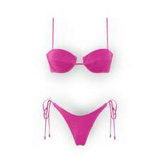 Women's Glossy String Bikini Set Soild Swimsuit Women's Fashion Bikini Green Halter Sport Swimsuit Beach Vacation Low Cut Shiny - 玫紅色 - 查看 10