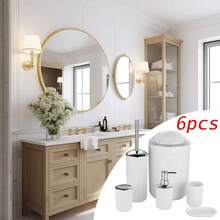 6-Piece Bathroom Accessory Set, Plastic Gift Set, Includes Toothbrush Holder, Tumbler, Soap Dispenser, Soap Dish, Toilet Brush Holder, Trash Can, Suitable For Birthday, Housewarming, Holiday Gifts, Available In White, Red, Brown And Black - Multicolor - View 15