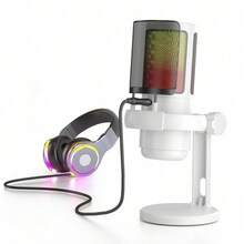 Micrófono capacitivo, micrófono para juegos plug and play con adaptador Type-C, salida de auriculares y control de volumen, control de ganancia del micrófono, botón de silencio, calidad de sonido perfecta, adecuado para transmisión en vivo, podcasting, grabación - por defecto - Ver 6