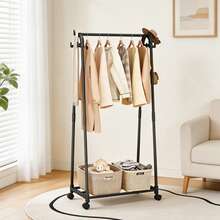 Thickened Sturdy Floor Drying Rack, Coat Rack With Universal Wheels Movable Clothes Rack, Bedroom With Storage Shelf, Strong Load-Bearing And Space-Saving - Single and Double Clothes Hangers - View 7