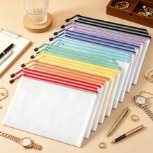 24/12/8/1pc A4 Zip Lock Bags, Mesh Document Wallet Document Folders Plastic Pockets Zipper File Wallet For School Office Homework Travel Storage Bags (Color Zipper),Back To School - Multicolor - View 2