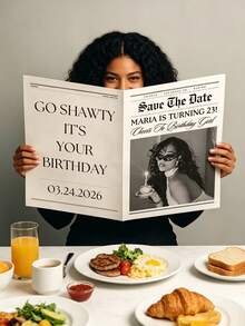 1件可編輯生日派對報紙，可客製化生日邀請報紙，個性化「Go Shawty It's Your Birthday」照片模板，可列印生日公告，趣味派對邀請函，生日慶祝裝飾，照片紀念品 - 彩色 - 查看 5
