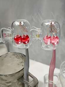Cherry Shaped Toothbrush Holder - Cute Design For Travel And Home Storage With Transparent Lid, Compact And Portable Design Easy To Carry, Protects Toothbrush Head, Dual Drainage And Ventilation Function, Suitable For Home, Dorm And Travel Use | Cute Toothbrush Head Storage Box Suitable For Bathroom Storage, Suitable For Home And Dorm Use - 彩色 - 查看 3