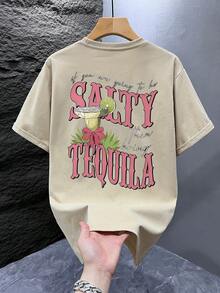 1pc Men's Graphic Print T-Shirt, Beach Vacation Casual Summer Wear, Loose Fit Short Sleeve Tee - Apricot - View 2