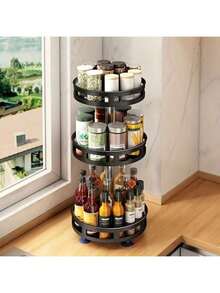 1pc Rotating Kitchen Spice Rack, 3-Tier Multifunctional Countertop Storage Shelf, Soy Sauce Vinegar Seasoning Condiment Organizer Box - View 14