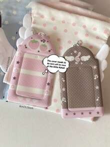 Pink Brown PVC 3-Inch Small Card Holder Original Versatile Musical Note Wings Strawberry Student Campus Card Meal Card Holder Display Pendant, Note Wings 3-Inch Photo Card Holder Cute Strawberry Student Campus Card Holder Stationery Supplies, Back To School Season - Color - View 2