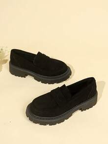 Mocasines de ante negro mate estilo academia, zapatos de suela blanda reforzada, zapatos de uniforme escolar para uso diario y desplazamientos - Negro - Ver 7