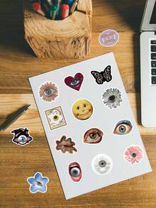50pcs Surreal Weird Eye Art Stickers - Glitch Subculture Style, Flower Eyes & Mutated Organs, Waterproof PVC Material, Suitable For Skateboard, Kindle, Laptop, Notebook, Journal, Scrapbook, Desktop Accessories - Multicolor - View 7