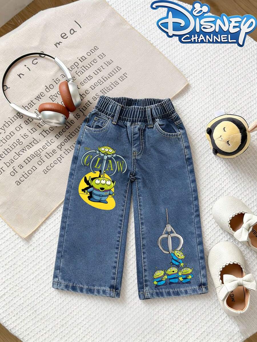Disney Toy Story Patterned Baby Loose-Fitting Straight-Leg Jeans Are Perfect For Spring/Summer Casual Vacations, Western Street Style, And Party Wear. - Navy Blue - View 1