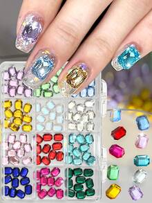 12 Grids 3D Colorful Square Crystal Diamond Nail Rhinestones Pink Blue Clear Flatback Stone Nail Gems Sparkle Charms Jewelry Nail Art Decoration - Multicolor - View 4