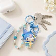 Miniso 2款 MINSO 三麗鷗 Kuromi My Melody 可愛美人魚海洋音樂會 3D公仔鑰匙圈，日系貝殼串珠手腕掛繩鑰匙環，夏季泳池派對伴手禮、美感海邊度假背包手提包吊飾 - 藍色的 - 查看 3