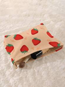 1pc Portable Cosmetic Storage Bag Strawberry Pattern Double-Sided Printed Travel Zipper Makeup Pouch Multi-Functional Toiletry Organizer Bag - Multicolor - View 5