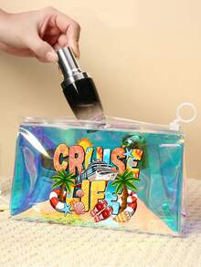 Juego de bolsas de playa de PVC de colores con tema de vida de crucero, con patrón de palmeras de coco, diseño de letras de moda "Cruise Life", bolsa de hombro transparente, bolsa de mano transparente de gran capacidad, bolsa de cosméticos de viaje portátil, bolsa de almacenamiento de artículos de tocador. Adecuada para playa, piscina, vacaciones y uso diario, perfecta para guardar trajes de baño, toallas, cosméticos, etc., ideal para amantes del verano, viajeros y entusiastas de festivales de música - Multicolor - Ver 9