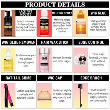 Goiple 16/17pcs Lace Tint Wig Install & Edge Perfecting Kit – Extreme Firm Hold Lace Wig Adhesive,Tint Mousse, Long-Lasting Edge Control & Wax Stick, Fast Melting Spray And Remover, Sweatproof, Curly/Wavy/Straight Hair,Wig Caps,Styling Brushe,Elastic Band - 17件深棕色+除膠劑 - 查看 11